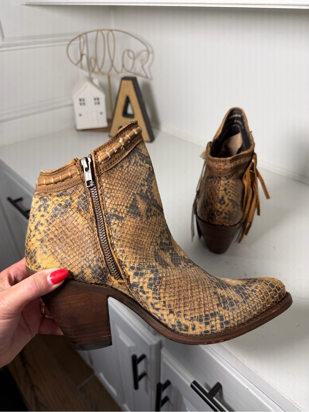 Liberty Black Boots Women 11 NWT Snakeskin Fringe Western Ankle Booties Handmade - Picture 6 of 10